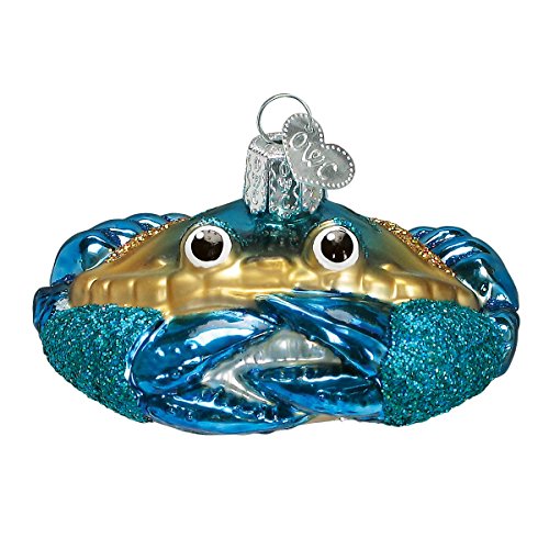 Hand-Blown Blue Crab Glass Christmas Ornament, Coastal Holiday Decor