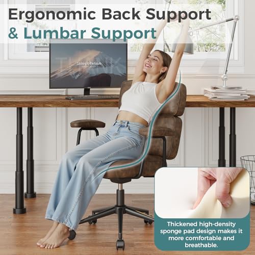 Ergonomic PU Leather Office Desk Chair with Lumbar Support and Swivel