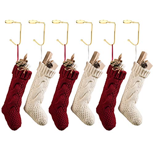 Komotu Gold Christmas Stocking Holders 6-Pack Non-Slip Mantel Hooks for Fireplace & Party Decor