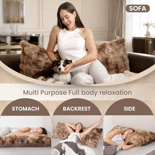 Fuzzy Faux Fur Body Pillow for Adults, 20x54 Inch, Adjustable Support