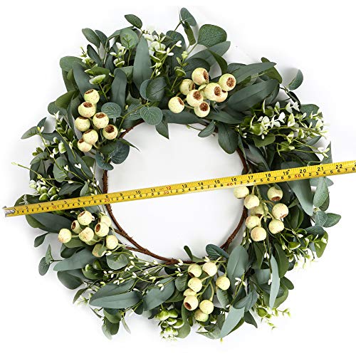 20-Inch Artificial Eucalyptus Wreath with Berries for Front Door Decor