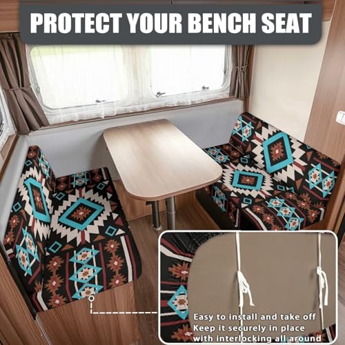 RV Dinette Cushion Covers Set - Soft Stretch Aztec Design, Washable