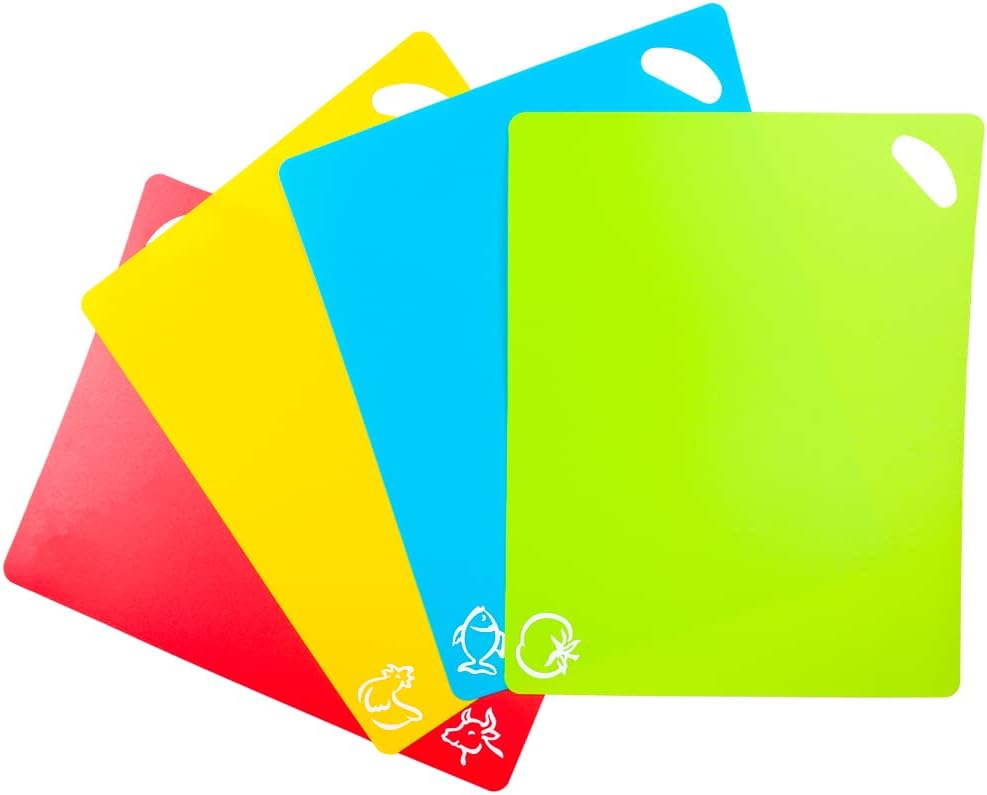 Skiennix Flexible Cutting Board Set - Easy-Grip Colored Mats for Cooking | Set of 4