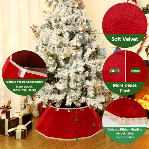 Red Velvet Foldable Christmas Tree Collar - 25.6" Fabric Tree Ring Skirt