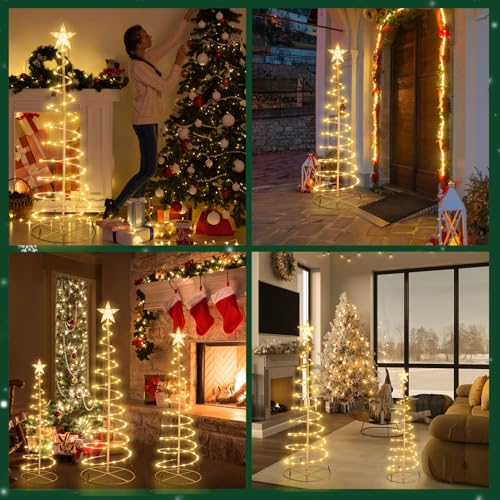 COVFEVER 3-Piece Christmas Spiral Tree Lights Set Warm White 3/4/5 FT Holiday Decor