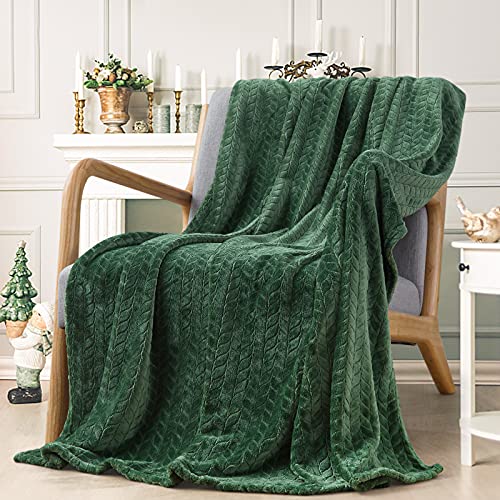 Inhand Plush Flannel Fleece Throw Blanket - Soft Green Leaf Pattern, 50" x 60"