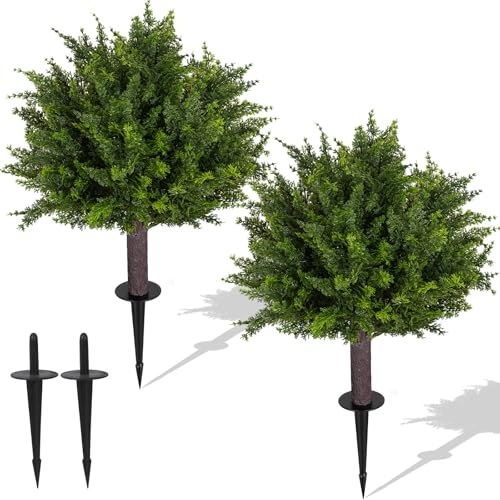 24.5-Inch Artificial Cedar Topiary Trees, UV-Resistant Outdoor Shrubs (2 Pack)