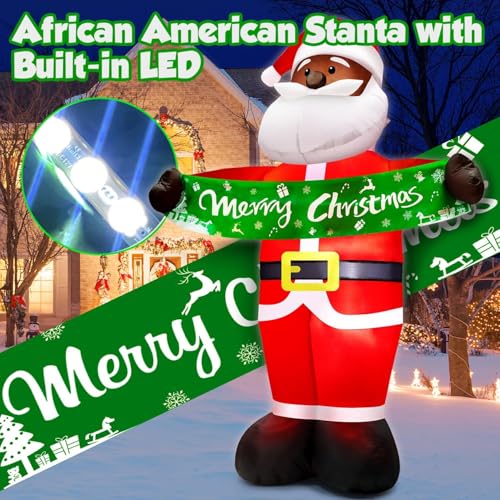 7FT Black Santa Inflatable Yard Decor with LED Lights for Christmas Outdoor Indoor