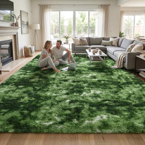 Forest Green Shaggy Rug 4x6 Feet, Soft Plush Non-Slip Area Carpet for Bedroom