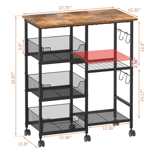 Rolling Kitchen Microwave Cart with Tilt-Out Baskets & Adjustable Shelves