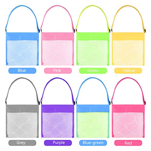 8-Pack Colorful Mesh Beach Bags for Seashells and Sand Toys
