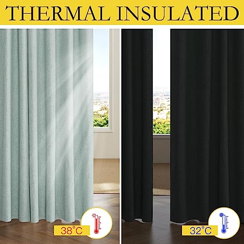 100% Blackout Linen Curtains, Seafoam Green, 42" x 72", Energy Saving, 2 Panels