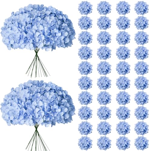 65Pcs Blue Artificial Hydrangea Flowers – Realistic Silk Blooms for Home Decor