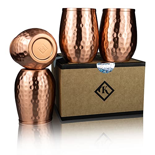 Copper Drinking Cups Set of 4 - 12oz Copper Tumbler for Water & Wine - Kosdeg