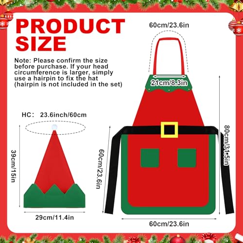 Handepo 12 Sets Christmas Apron and Hat Elf Costume Kit for Adults Women Red Classic