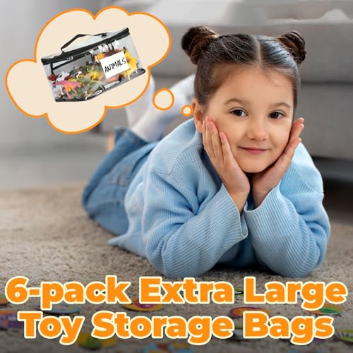 6-Pack Extra Large Clear Toy Storage Bags with Zippers and Labels