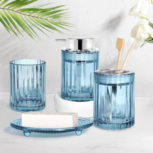 4-Piece Glass Bathroom Accessory Set - Soap Dispenser and Organizer