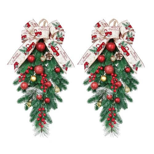 HiiARug 24x2 Pack Artificial Christmas Swags with Berries & Pinecones, Indoor Outdoor Holiday Decor