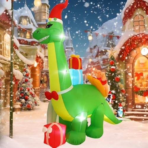 13FT Dinosaur and Santa Surfing Inflatable Christmas Yard Decoration with LED Lights - Outdoor Holiday Decor