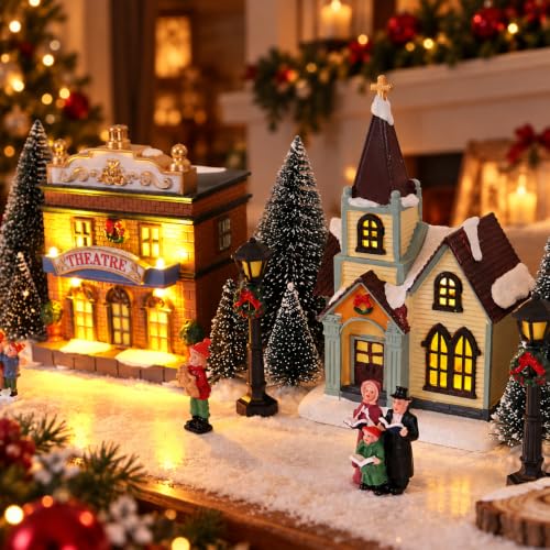 MEETYAMOR Lighted Christmas Village Set - 24 Pcs Holiday Mini Town Decor
