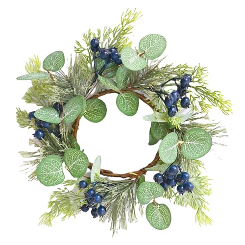 Artificial Norfolk Pine Candle Ring with Blue Berries, 12-Inch Christmas Decor