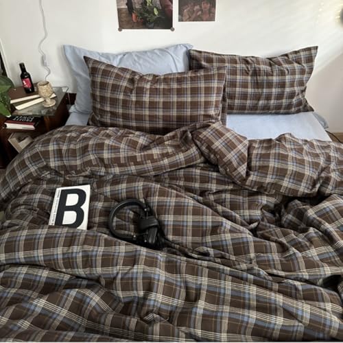 Queen Plaid Duvet Cover Set - 3 Piece Microfiber Bedding
