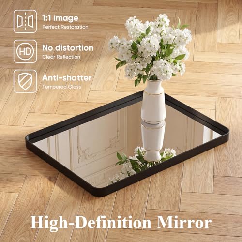 36x24 Inch Rounded Rectangle Bathroom Vanity Mirror, Metal Framed Wall Mirror