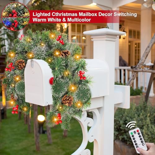 3 Ft Pre-lit Artificial Christmas Mailbox Swag with LED Lights & Pinecones