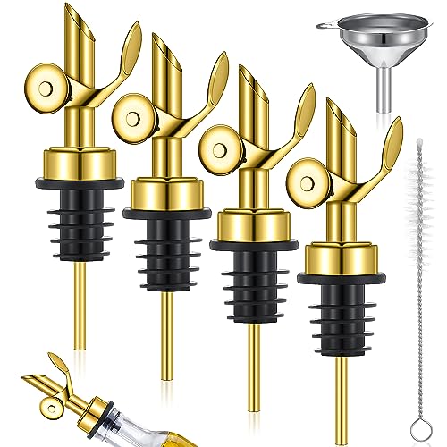 Tioncy 4 Pcs Gold Olive Oil Dispenser Spouts with Funnel & Brush Kitchen Set