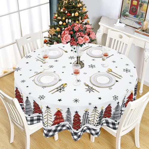Roszwtit Christmas Round Tablecloth 60x60 Inches - Holiday Home Decor, Model: Christmas Tablecloth-03