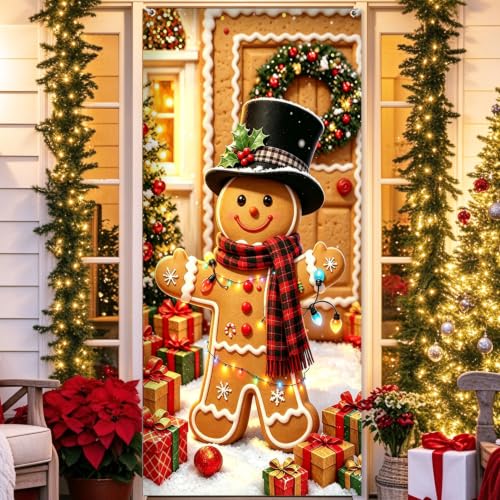 Gingerbread Door Cover for Christmas - 35.4 x 70.9 in Front Door Banner