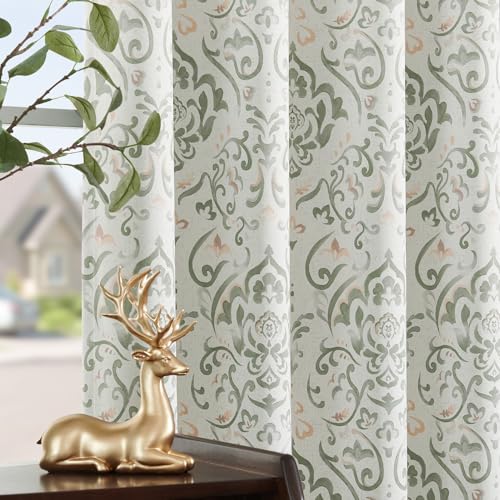 Green Floral Blackout Curtains 63" Length, 2 Panels Room Darkening Drapes