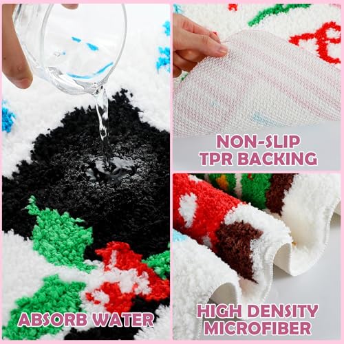 Pink Christmas Tree Bathroom Mat Set - 2 Piece Holiday Rug Decor - Christmas Tree Variation