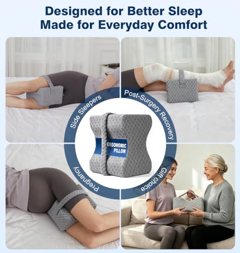 Knee Pillow for Side Sleepers - Memory Foam Leg Support for Pain Relief