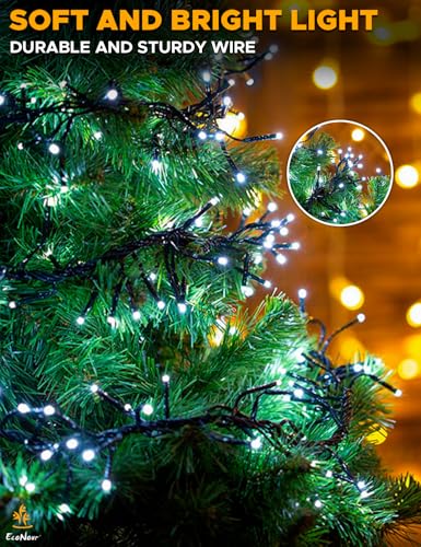 EcoNour 41 Ft 1000 LED Cluster Cool White Christmas Lights - 8 Modes