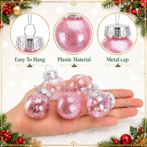 Pink 40 Pcs Clear Shatterproof Christmas Ball Ornaments – 1.6in Plastic Balls