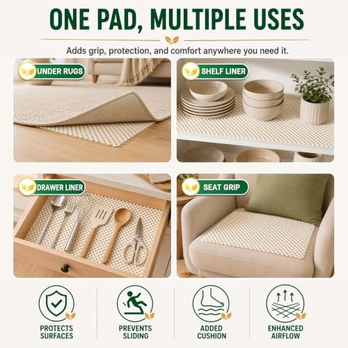 Non-Slip Rug Pad for Hardwood Floors - 2x6 Heavy Duty Anti-Skid Carpet Grip