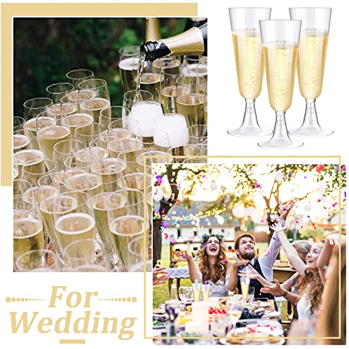 CHENGU 200 Pack Clear Disposable Plastic Champagne Flutes 5 oz for Weddings & Parties