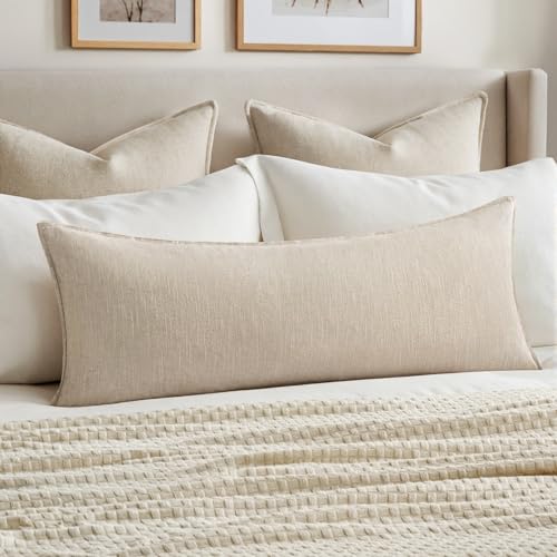 MIULEE Boho Linen Lumbar Pillow Cover 14x36 - Neutral Farmhouse Accent