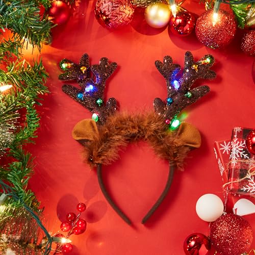 JOYIN Christmas Light-Up Reindeer Headband Adult Kids Party Favor with Antler Set