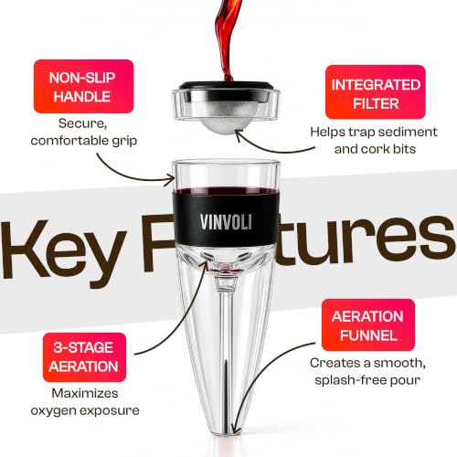 Vinvoli Wine Aerator with Sediment Filter & Stand - Quick Pour & Smoother Tasting