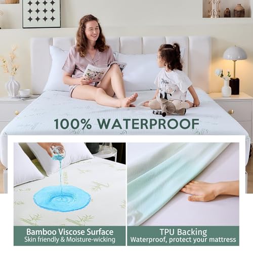 Waterproof Queen Mattress Protector - Cooling Breathable Cover, Fits 8-21 Inch