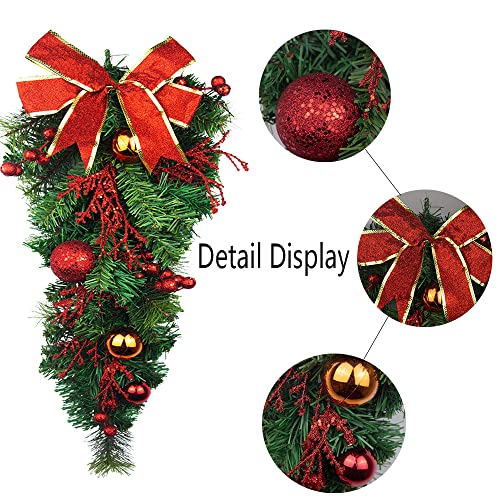 25-Inch Artificial Christmas Teardrop Swag with Pine Cones and Ribbon Bow