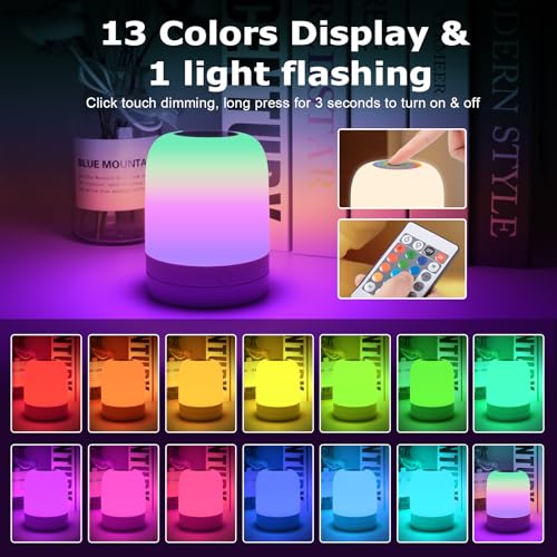 Portable LED Nursery Night Light, 13-Color Dimmable Touch Lamp for Kids