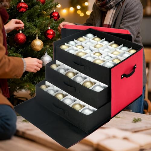 Christmas Ornament Storage Box with Adjustable Dividers and Trays