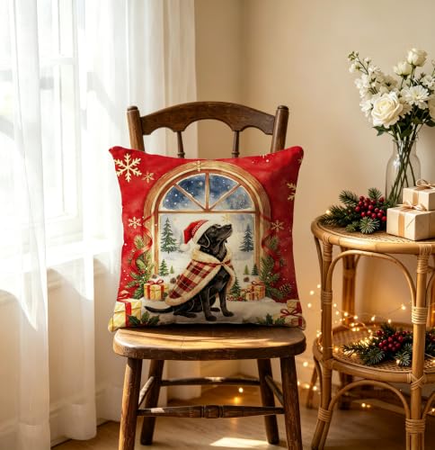 Christmas Labrador Retriever Pillow Covers Set of 4 18x18 Decorative Holiday Cushions