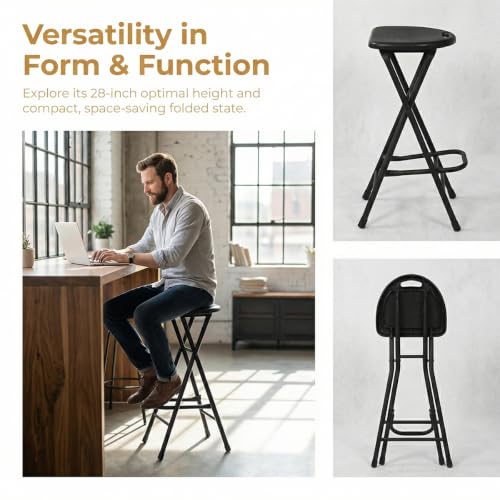 28-Inch Folding Bar Stool with Footrest, Portable Collapsible Counter Chair