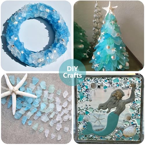 Blue Mixed Frosted Sea Glass Pieces for Crafts & Vase Filler - 34oz