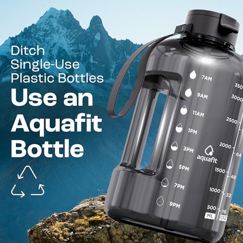 1 Gallon Water Bottle with Time Marker 128 oz Jug with Straw and Lids Gray
