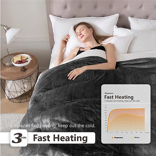 Electric Heated Blanket, Fast-Heating Flannel Throw, 72"x84", 10 Settings, Auto Shut Off - Grey